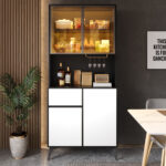 Tall cabinet, display cabinet, sideboard, credenza, dining room cabinet, living room cabinet, black- - Image 8