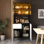 Tall cabinet, display cabinet, sideboard, credenza, dining room cabinet, living room cabinet, black- - Image 9