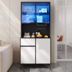 Tall cabinet, display cabinet, sideboard, credenza, dining room cabinet, living room cabinet, black- - Image 10