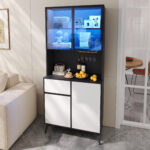 Tall cabinet, display cabinet, sideboard, credenza, dining room cabinet, living room cabinet, black- - Image 14