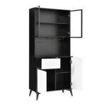 Tall cabinet, display cabinet, sideboard, credenza, dining room cabinet, living room cabinet, black- - Image 36