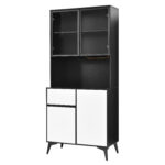 Tall cabinet, display cabinet, sideboard, credenza, dining room cabinet, living room cabinet, black- - Image 37
