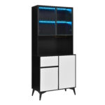 Tall cabinet, display cabinet, sideboard, credenza, dining room cabinet, living room cabinet, black- - Image 40