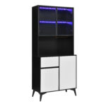 Tall cabinet, display cabinet, sideboard, credenza, dining room cabinet, living room cabinet, black- - Image 22