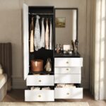 Multifunctional Makeup and Wardrobe Combination with Pull-out Stool, Full-length Mirror, Divided Mak - Image 4