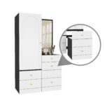 Multifunctional Makeup and Wardrobe Combination with Pull-out Stool, Full-length Mirror, Divided Mak - Image 12