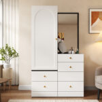 Multifunctional Makeup and Wardrobe Combination with Pull-out Stool, Full-length Mirror, Divided Mak - Image 13