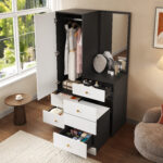 Multifunctional Makeup and Wardrobe Combination with Pull-out Stool, Full-length Mirror, Divided Mak - Image 15