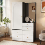 Multifunctional Makeup and Wardrobe Combination with Pull-out Stool, Full-length Mirror, Divided Mak - Image 16