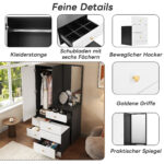 Multifunctional Makeup and Wardrobe Combination with Pull-out Stool, Full-length Mirror, Divided Mak - Image 21
