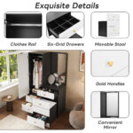 Multifunctional Makeup and Wardrobe Combination with Pull-out Stool, Full-length Mirror, Divided Mak - Image 22