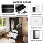 Multifunctional Makeup and Wardrobe Combination with Pull-out Stool, Full-length Mirror, Divided Mak - Image 23