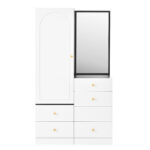 Multifunctional Makeup and Wardrobe Combination with Pull-out Stool, Full-length Mirror, Divided Mak - Image 24