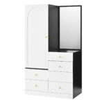 Multifunctional Makeup and Wardrobe Combination with Pull-out Stool, Full-length Mirror, Divided Mak - Image 28
