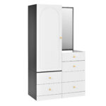 Multifunctional Makeup and Wardrobe Combination with Pull-out Stool, Full-length Mirror, Divided Mak - Image 30