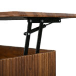 Modern Retro Coffee Table, Height-Adjustable Tabletop, Wave Structure, Walnut Look, Wooden Legs, Lar - Image 8