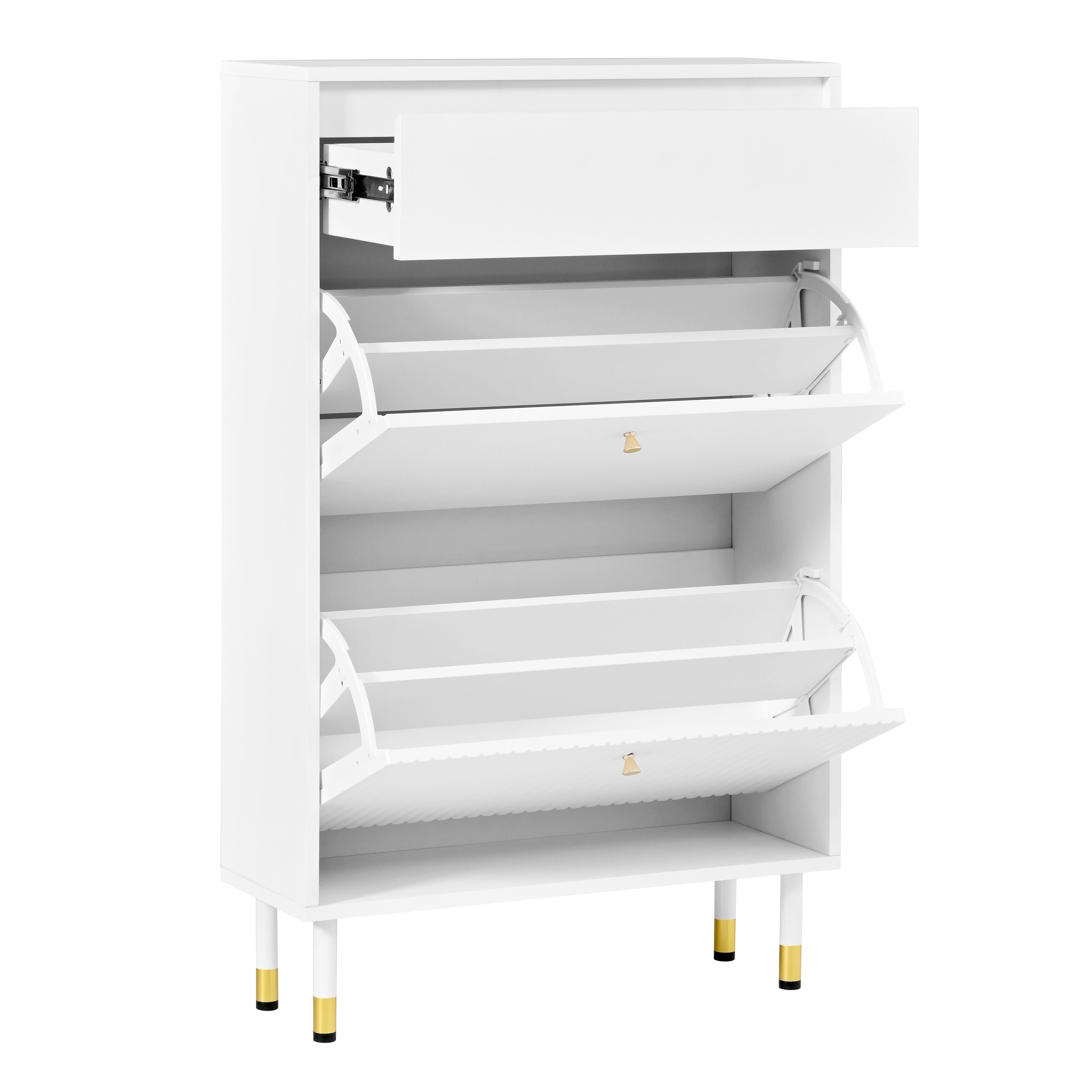 Narrow shoe cabinet with flip compartments, entryway storage cabinet with drawer, wave front, standi