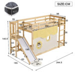 Bunk bed, wooden bed with stairs and guardrails, with bed canopy, slide, children's bed with fall pr - Image 5