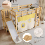 Bunk bed, wooden bed with stairs and guardrails, with bed canopy, slide, children's bed with fall pr - Image 6