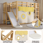 Bunk bed, wooden bed with stairs and guardrails, with bed canopy, slide, children's bed with fall pr - Image 7