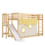 Bunk bed, wooden bed with stairs and guardrails, with bed canopy, slide, children's bed with fall pr - Image 14