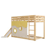 Bunk bed, wooden bed with stairs and guardrails, with bed canopy, slide, children's bed with fall pr - Image 16