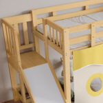 Bunk bed, wooden bed with stairs and guardrails, with bed canopy, slide, children's bed with fall pr - Image 18