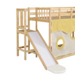 Bunk bed, wooden bed with stairs and guardrails, with bed canopy, slide, children's bed with fall pr - Image 25