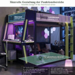 Gaming loft bed 120 x 200 cm in black and green, half-height bed with upper sleeping area, freely de - Image 8