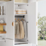 Wardrobe with storage space, multi-purpose cabinet in white/natural, wardrobe with drawers, clothes - Image 21
