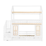 Bunk bed, children's bed, house shape, side storage cabinet with ladder, 2 drawers, decorative woode - Image 16