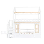 Bunk bed, children's bed, house shape, side storage cabinet with ladder, 2 drawers, decorative woode - Image 17