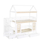 Bunk bed, children's bed, house shape, side storage cabinet with ladder, 2 drawers, decorative woode - Image 19