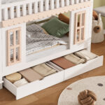 Bunk bed, children's bed, house shape, side storage cabinet with ladder, 2 drawers, decorative woode - Image 23