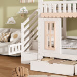 Bunk bed, children's bed, house shape, side storage cabinet with ladder, 2 drawers, decorative woode - Image 24