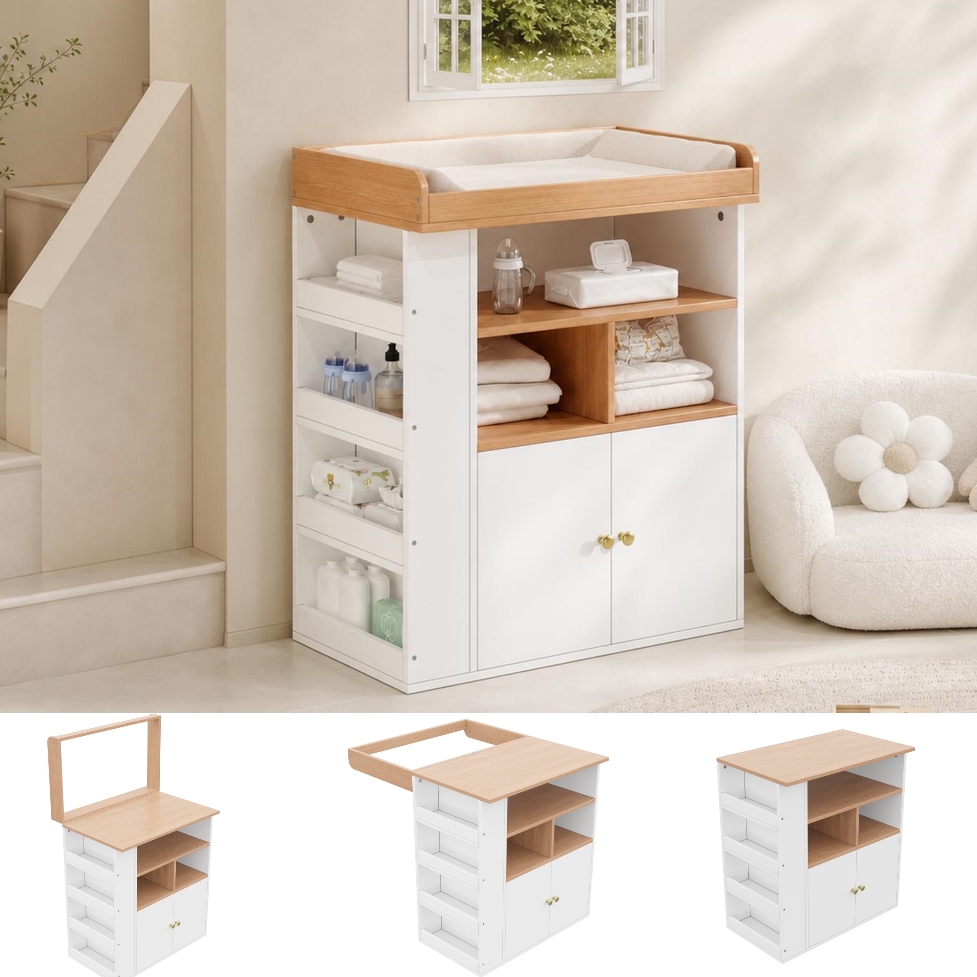 Baby Changing Dresser, 2-in-1 Multifunctional Changing Dresser, Removable Rail, Changing Dresser wit