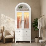 Wardrobe, Arched Cabinet, with LED Lighting, Tempered Glass Worktop, Jewelry Compartment, Modern Tal