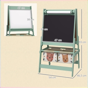 3-in-1 Kids Easel with Paper Roll, Chalkboard, Whiteboard, Storage Baskets, 54 x 46.5 x 93 cm, Green