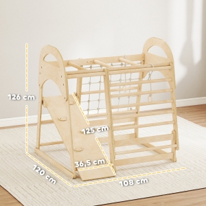 Indoor climbing frame, 6-in-1 design, slide, climbing bars, climbing wall, ladder, climbing net, 3-6