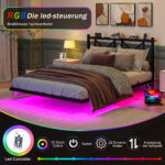 140x200 cm, Doppelbettgestell, Bettrahmen mit LED-Beleuchtung und Ladestation, Bettgestell mit Kopft - Image 2