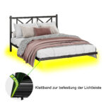 140x200 cm, Doppelbettgestell, Bettrahmen mit LED-Beleuchtung und Ladestation, Bettgestell mit Kopft - Image 5