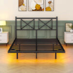 140x200 cm, Doppelbettgestell, Bettrahmen mit LED-Beleuchtung und Ladestation, Bettgestell mit Kopft - Image 8