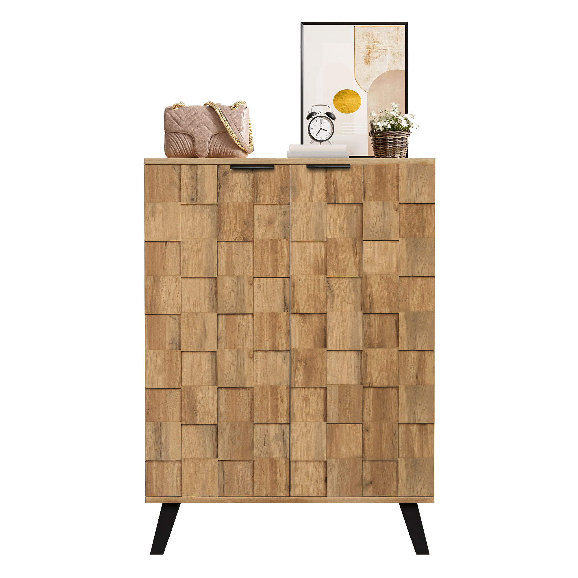 01 Sideboard, Modern Shoe Cabinet with 5 Compartments – Dimensions 80.5 x 35 x 109.5 cm, Adjustable She - Image 1