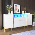 Sideboard, high-gloss white dresser with 1 drawer, chest of drawers, bedroom dresser, high-gloss whi - Image 3