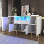 Sideboard, high-gloss white dresser with 1 drawer, chest of drawers, bedroom dresser, high-gloss whi - Image 4