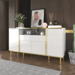Sideboard, high-gloss white dresser with 1 drawer, chest of drawers, bedroom dresser, high-gloss whi - Image 6