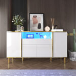 Sideboard, high-gloss white dresser with 1 drawer, chest of drawers, bedroom dresser, high-gloss whi - Image 7