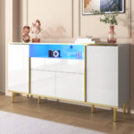 Sideboard, high-gloss white dresser with 1 drawer, chest of drawers, bedroom dresser, high-gloss whi - Image 9