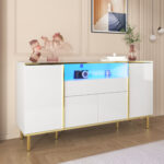 Sideboard, high-gloss white dresser with 1 drawer, chest of drawers, bedroom dresser, high-gloss whi - Image 18