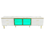 TV Cabinet in Marble Look, TV Stand with 4 Legs, LED, 4 Textured Drawers with Gold Handles and Two B - Image 12